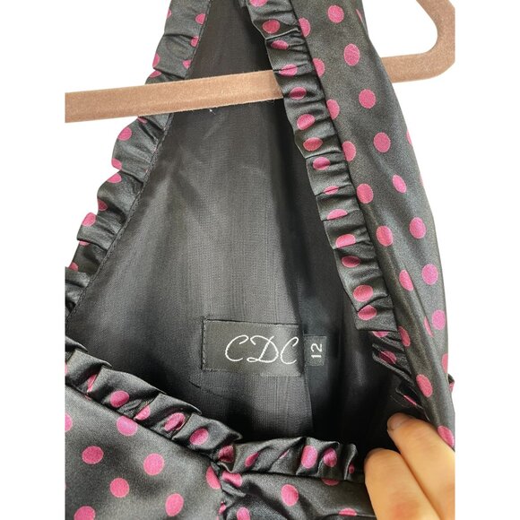 Pinup V-Neck Polka Dot Sleeveless Dress With Ruffle Trim & Waist Tie Size 12 - Picture 5 of 10